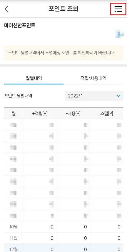 신한-마이-포인트-조회-화면